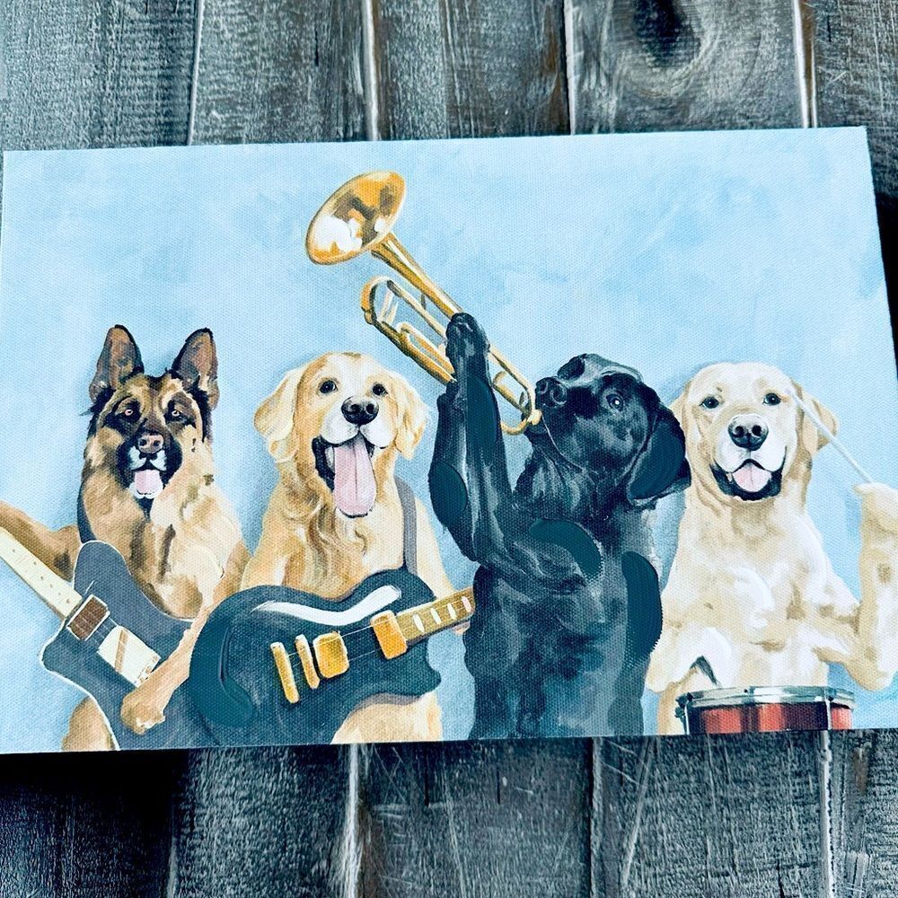 Dog Band Playing Music Canvas Wall Art Painting